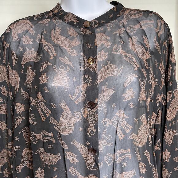 Chico's Women's Black Brown Sheer Animal Print Button Front Blouse Size 3 XL - Picture 7 of 11